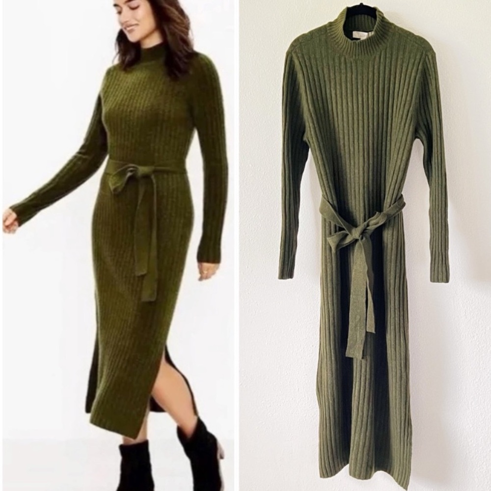 NWT Loft Ribbed Midi Sweater Dress Olive
Green Size Large